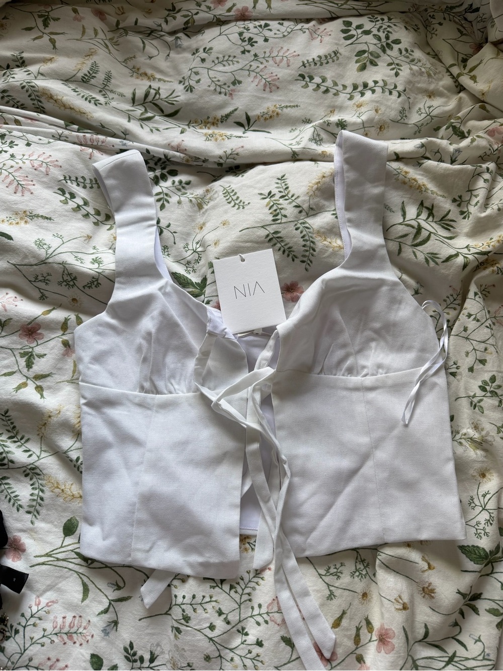 NIA White Tie-Front Crop Top